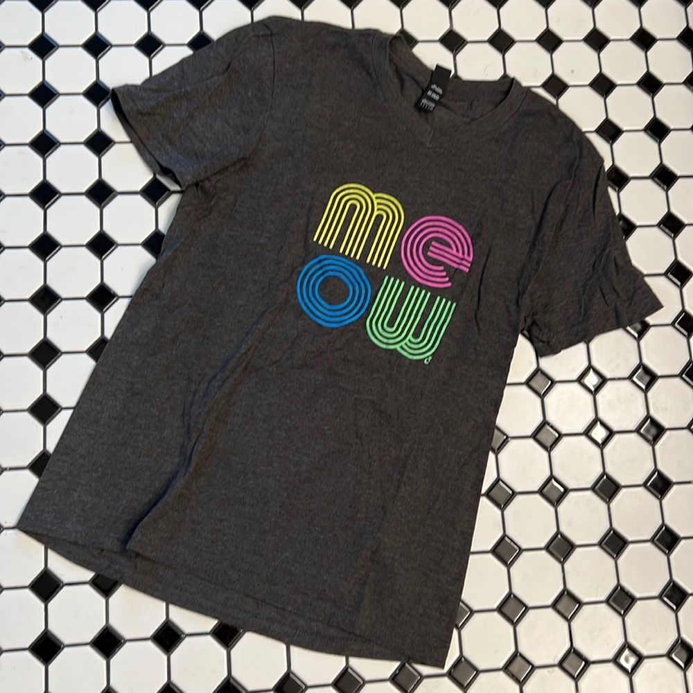 Rainbow MEOW vneck tee S nwot